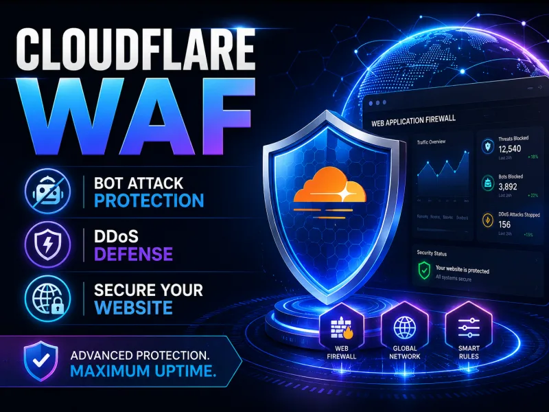 Cloudflare WAF security bot protection and DDoS defense service