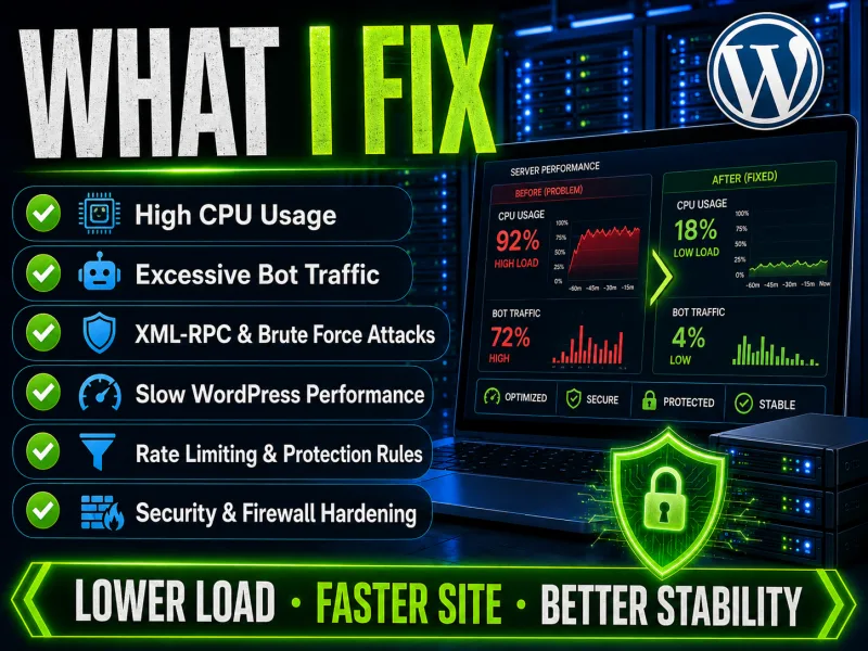 WordPress high CPU usage and bot traffic optimization service