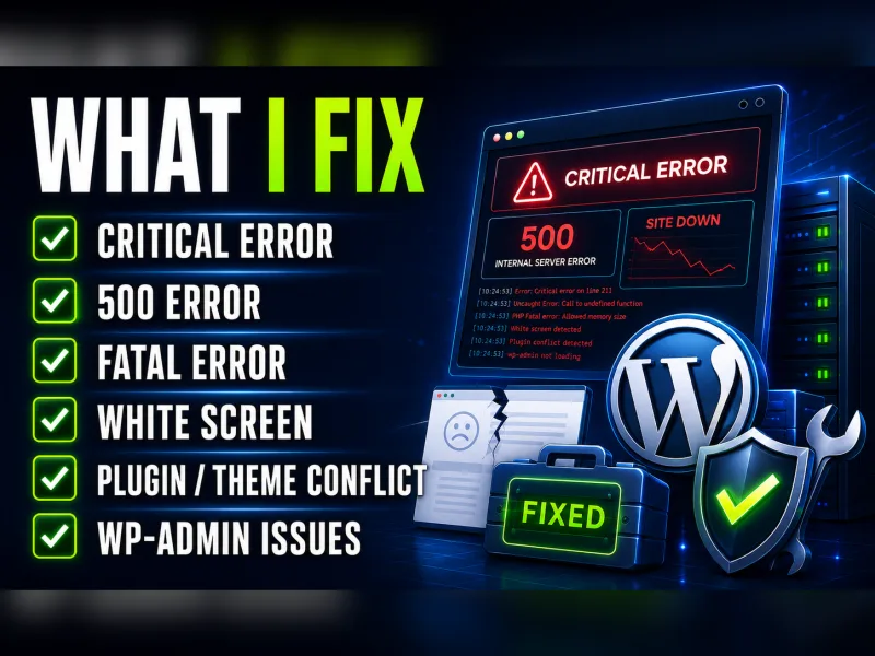 WordPress critical error 500 error and white screen repair service